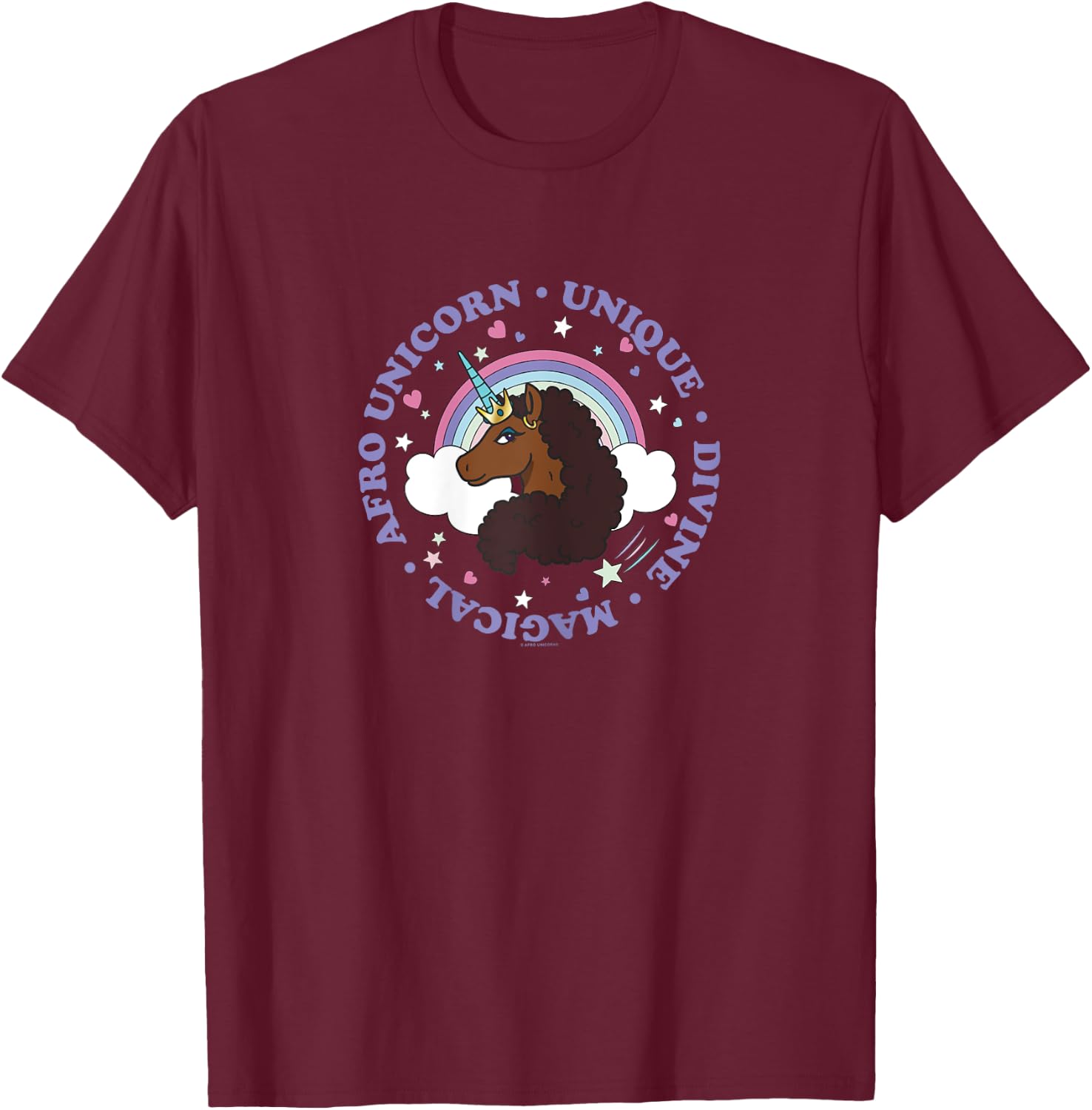 Afro Unicorn Unique Divine Magical Unique Cute Portrait T-Shirt - T-Shirt | Maroon