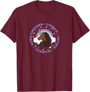 Afro Unicorn Unique Divine Magical Unique Cute Portrait T-Shirt - T-Shirt | Maroon