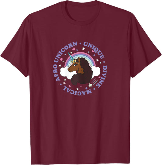Afro Unicorn Unique Divine Magical Unique Cute Portrait T-Shirt - T-Shirt | Maroon