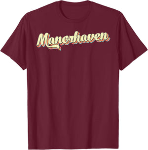 Manorhaven Retro Art Baseball Font Vintage T-Shirt - T-Shirt | Maroon