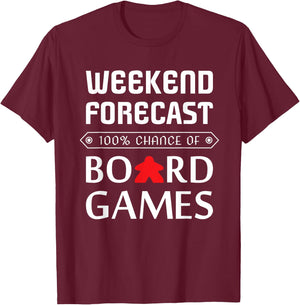Red Meeple Weekend Forecast 100% Chance Of Board Games T-Shirt - T-Shirt | Maroon