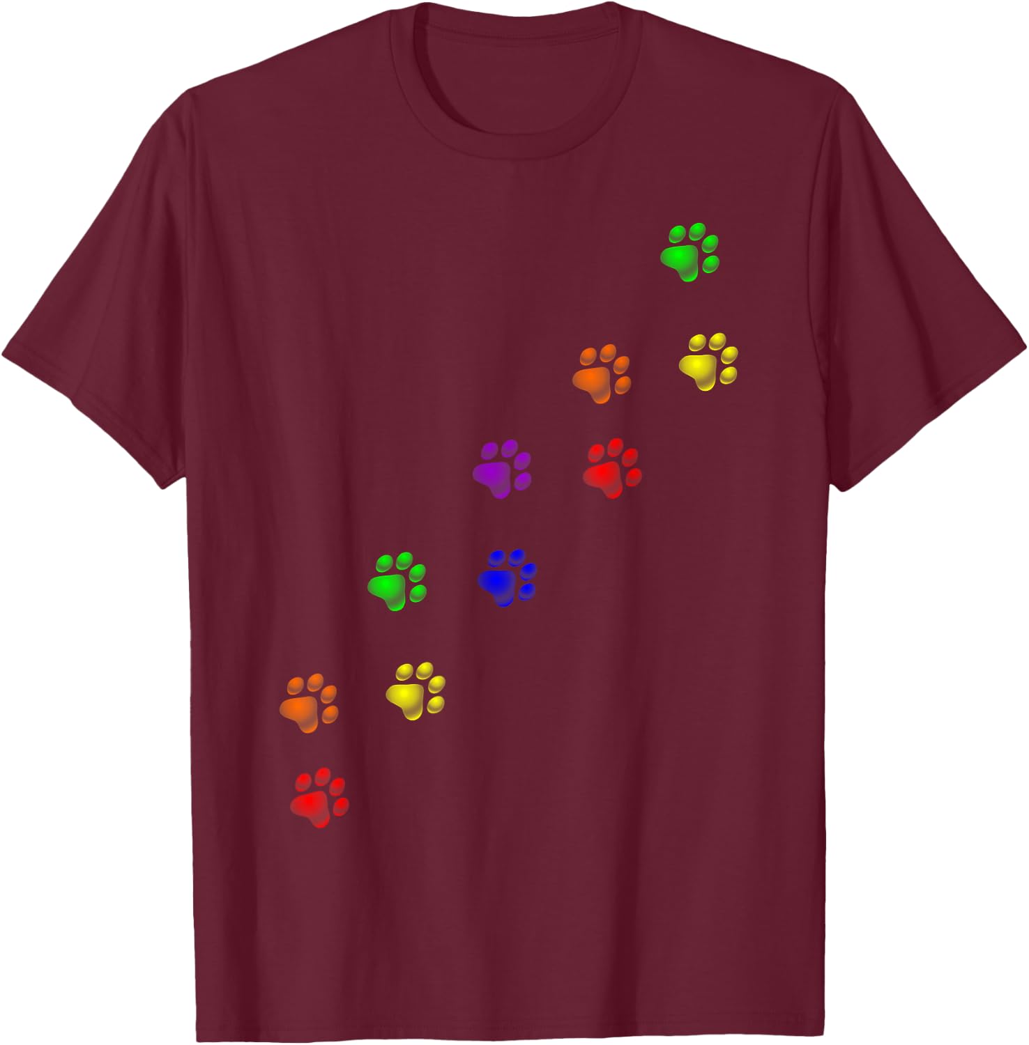 Rainbow Paw Prints Gay Pride Pet Dog Cat Owner Lover Men Women T-Shirt - T-Shirt | Maroon
