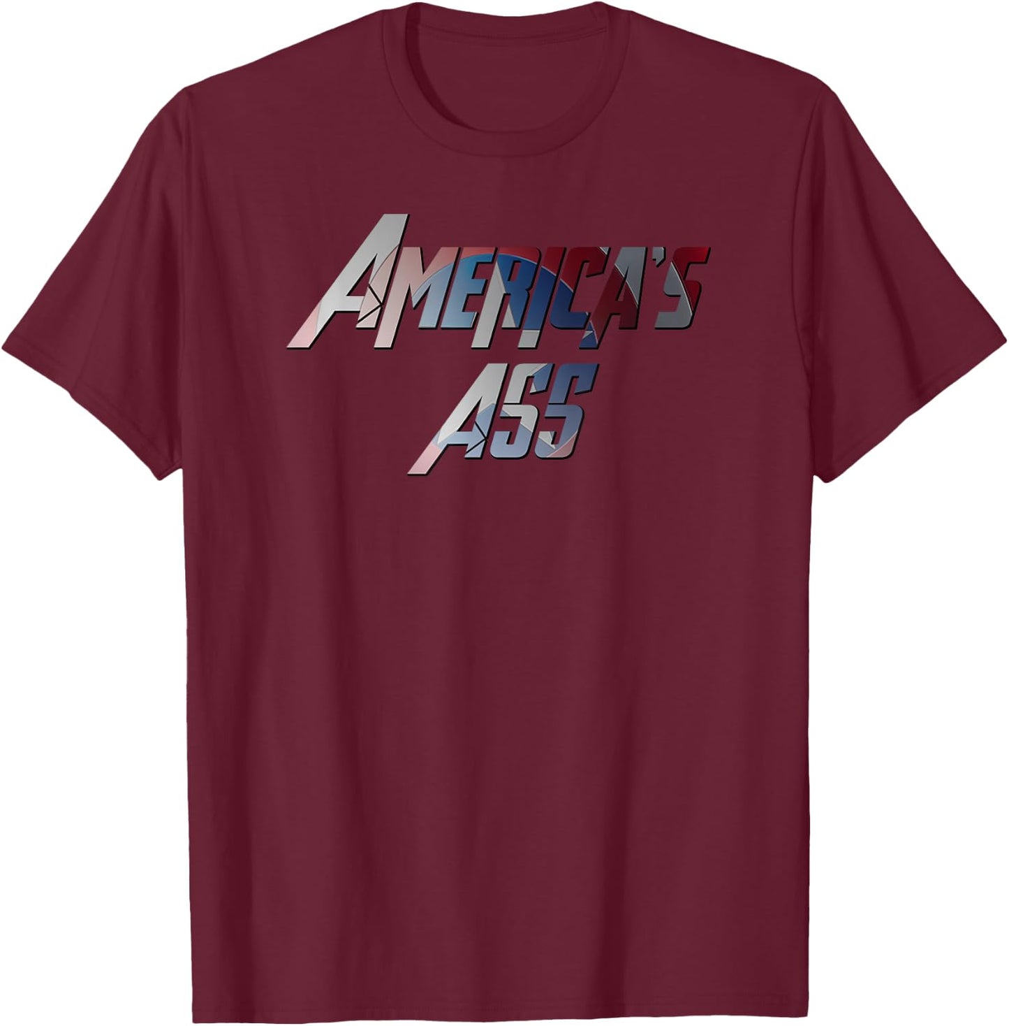 Captain Shirts Co America's Ass Funny - Men's Black Classic Fit Short Sleeve Cotton - Small T-Shirt - T-Shirt | Maroon