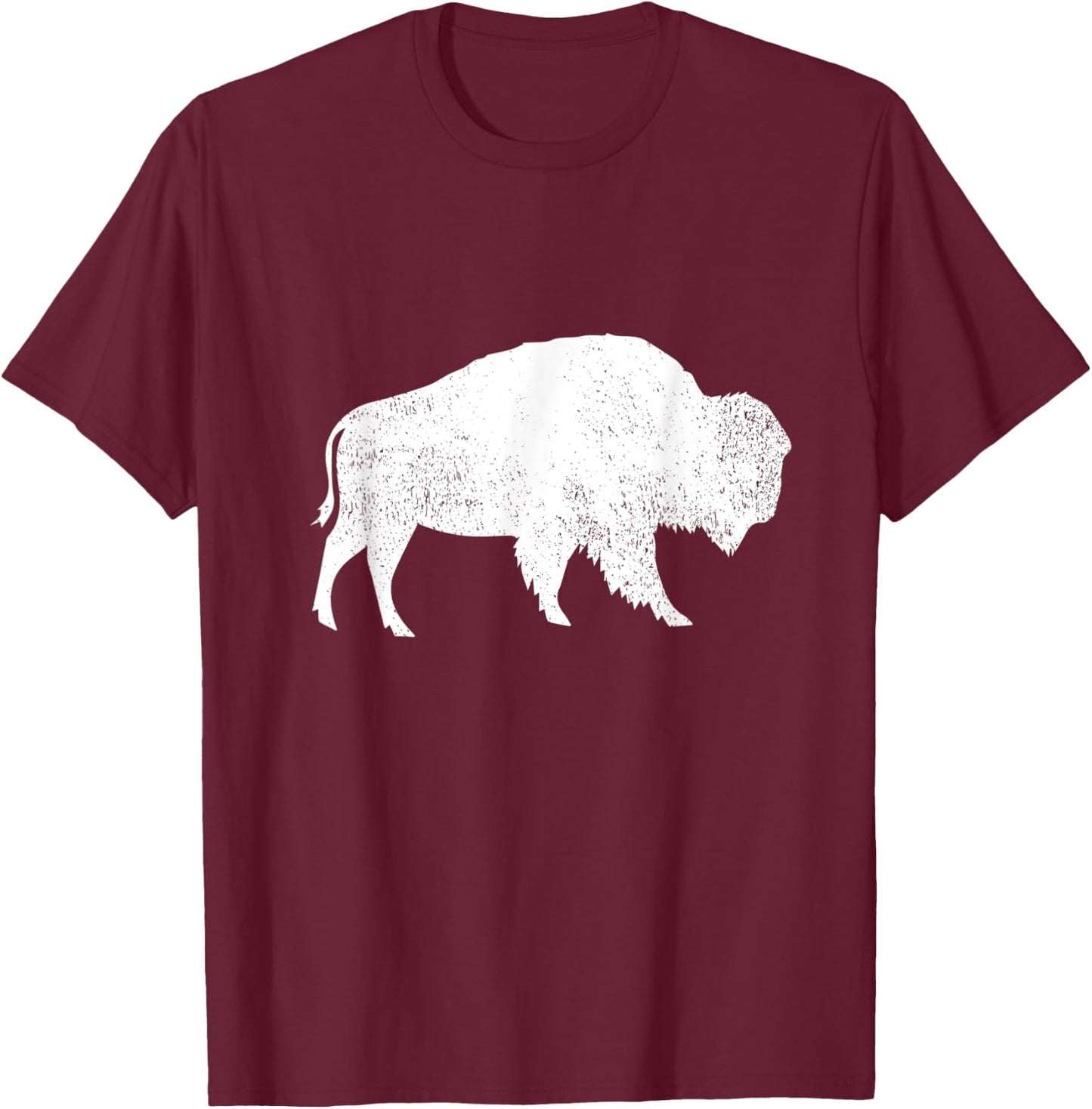Distressed Bison Silhouette Buffalo Lover Animal T-Shirt - T-Shirt | Maroon