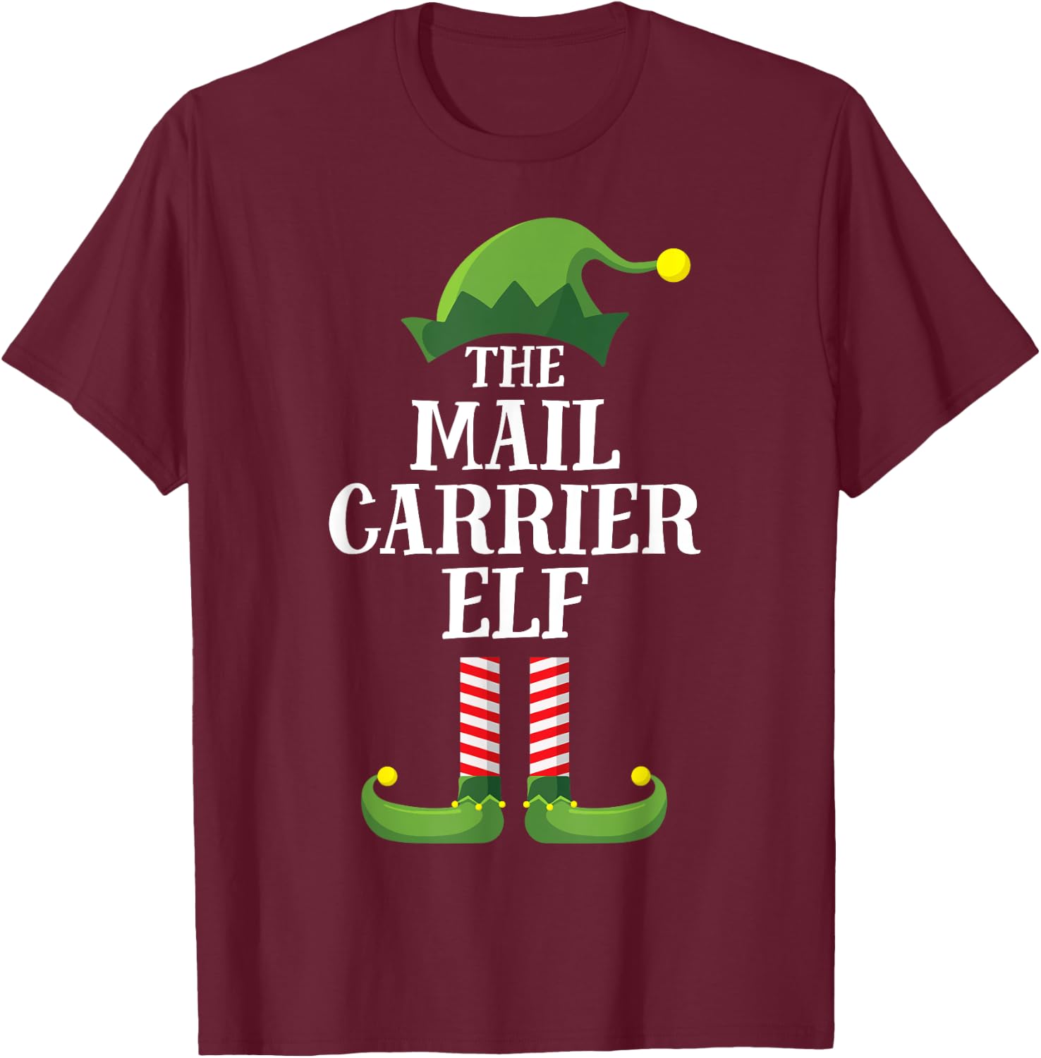 Mail Carrier Elf Matching Family Group Christmas Party PJ T-Shirt - T-Shirt | Maroon