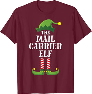 Mail Carrier Elf Matching Family Group Christmas Party PJ T-Shirt - T-Shirt | Maroon