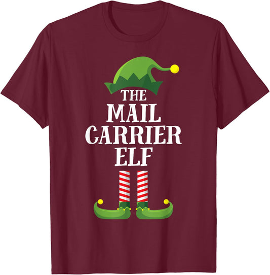 Mail Carrier Elf Matching Family Group Christmas Party PJ T-Shirt - T-Shirt | Maroon