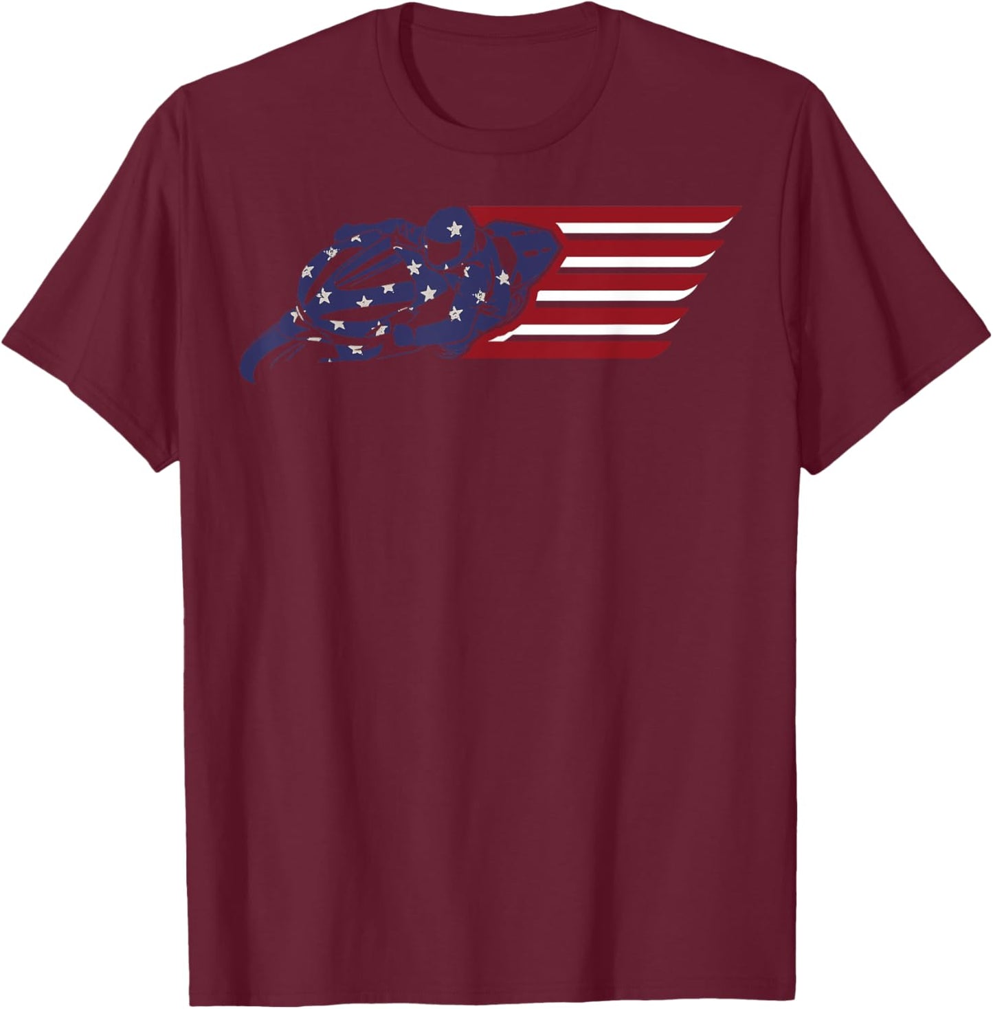 American Flag Super Bike Moto GP 4th of July Dirt Bikers T-Shirt - T-Shirt | Maroon