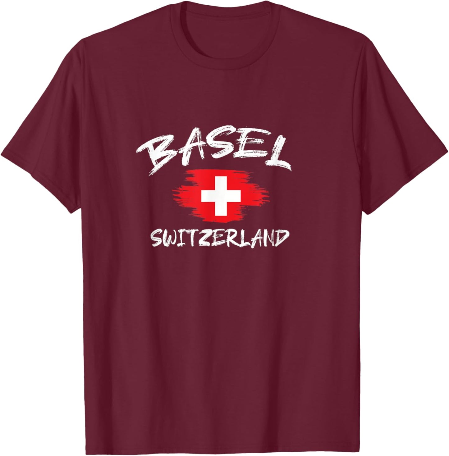 Basel Switzerland Souvenir Swiss Country Flag Brushed T-Shirt - T-Shirt | Maroon