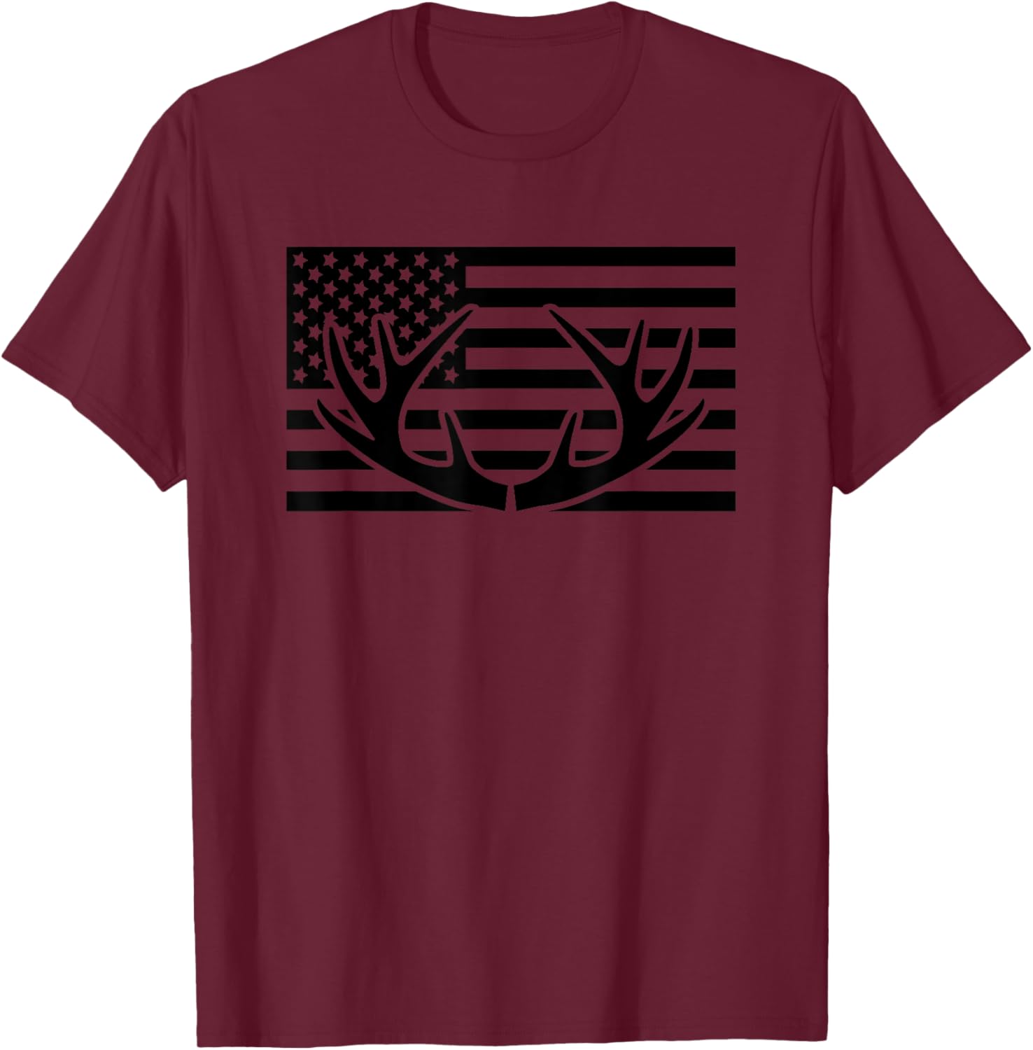 American Flag Outdoor Antlers Elk Deer T-Shirt - T-Shirt | Maroon