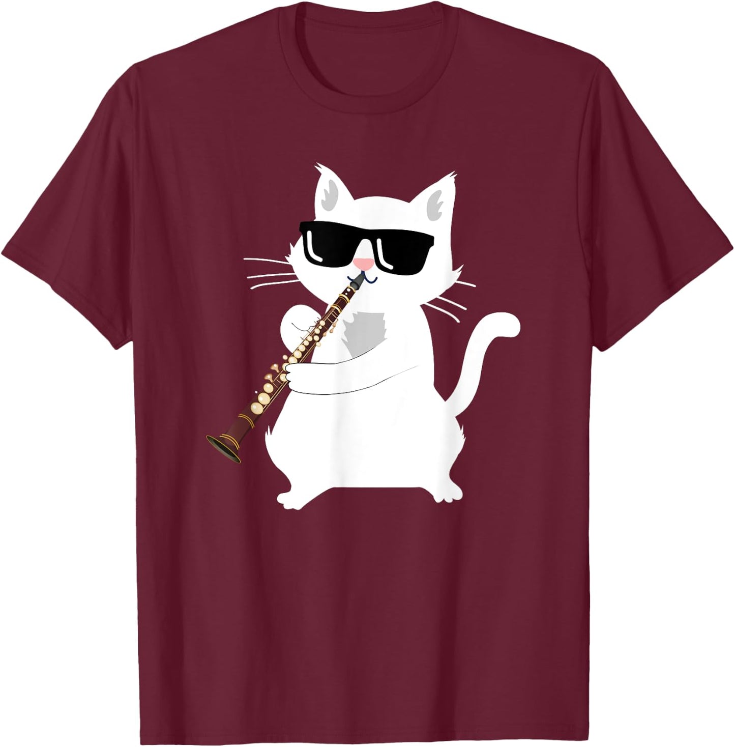 Cat Playing Clarinet T-Shirt - T-Shirt | Maroon