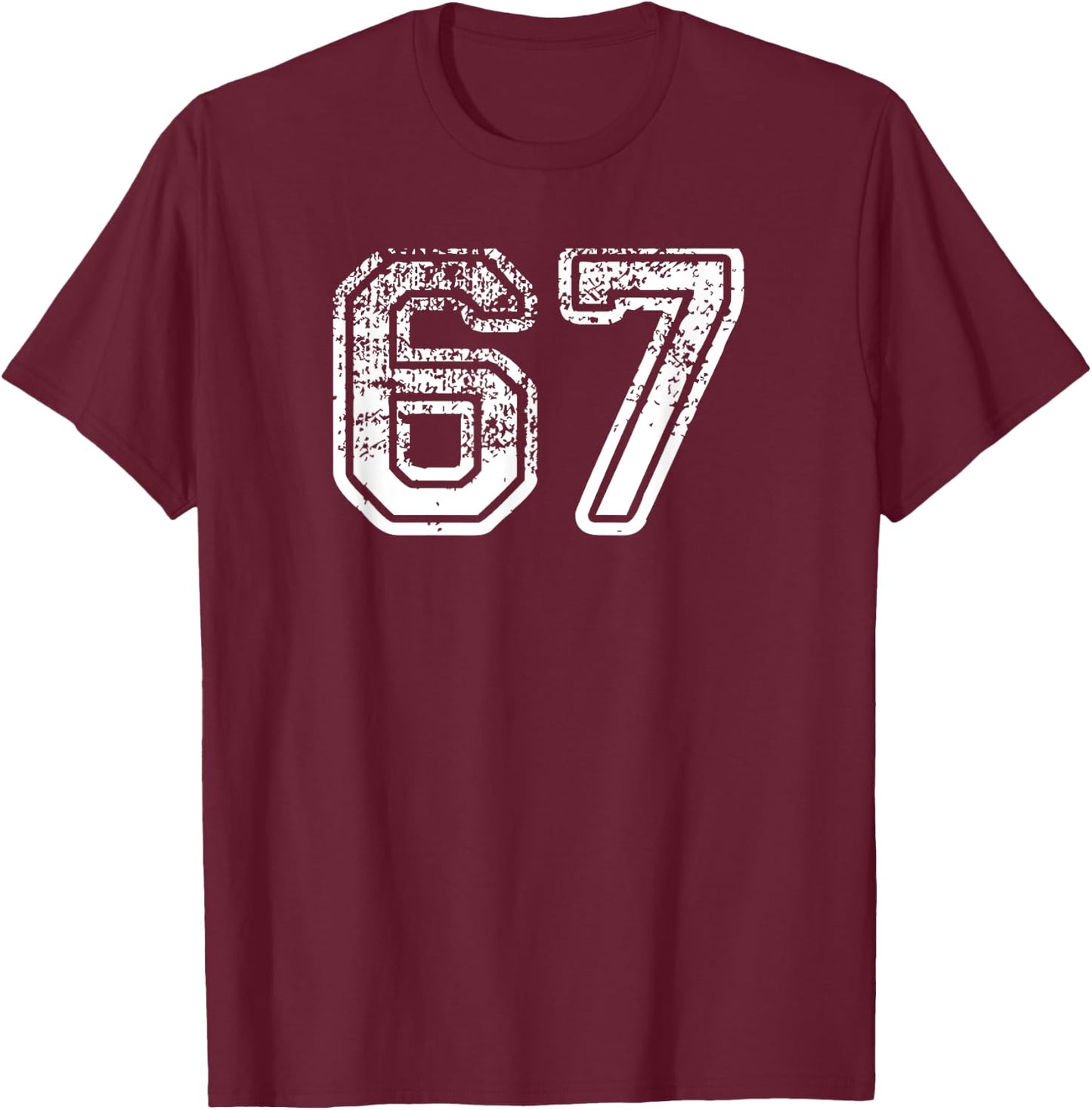 Number 67 Shirt Baseball Football Soccer Birthday T-Shirt - T-Shirt | Maroon