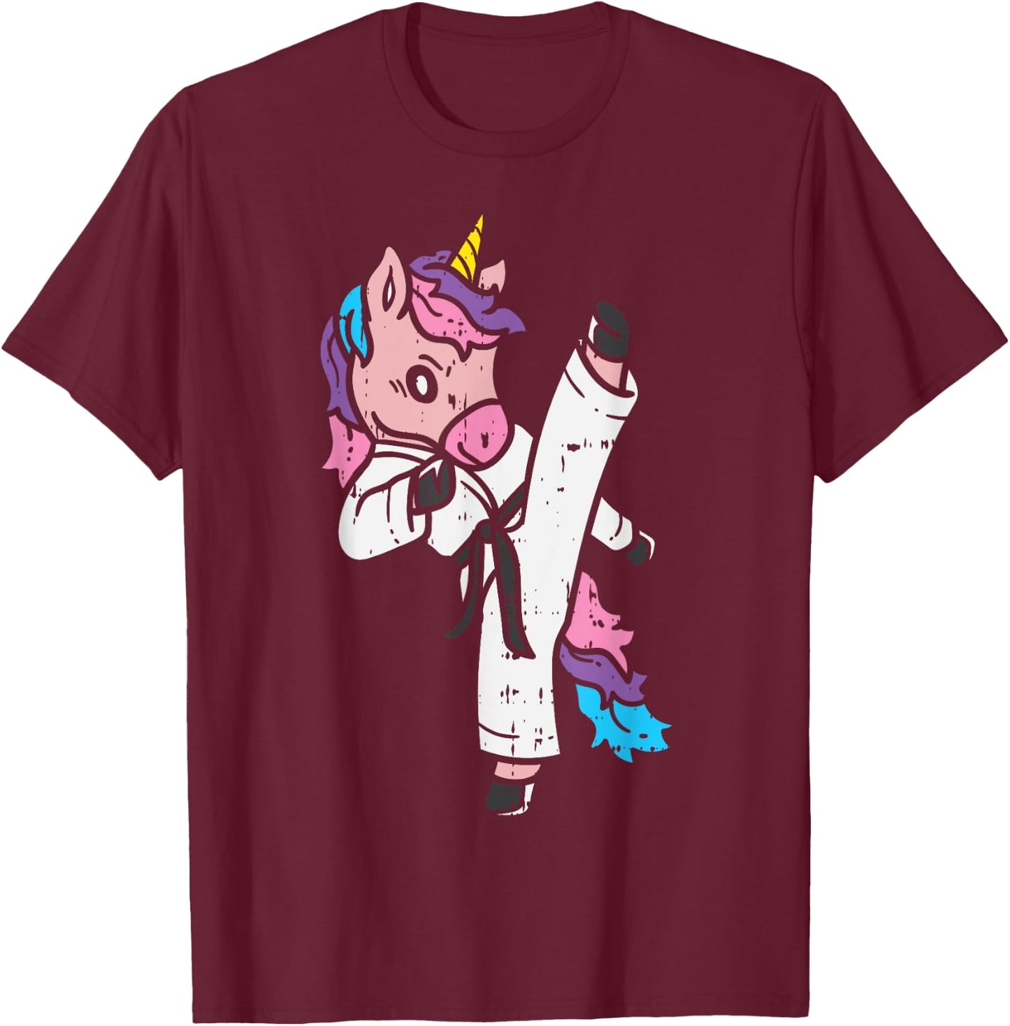 Kicking Unicorn Martial Art Cute Karate Taekwondo Girls Gift T-Shirt - T-Shirt | Maroon