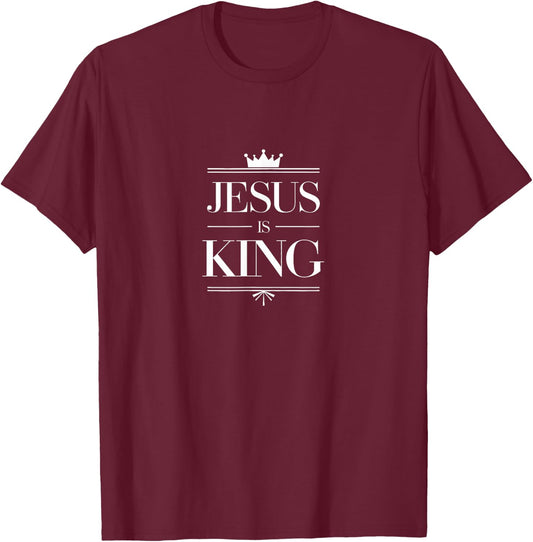 Jesus is King Christian Crown Design Faith T-Shirt - T-Shirt | Maroon