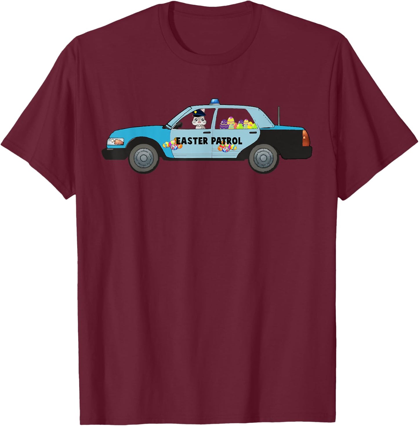 Easter Police Eggs Boys Girls Kids Bunny Rabbit Cruiser T-Shirt - T-Shirt | Maroon