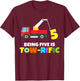 Kids 5th Birthday Boy Girl 5 Year Old Tow Truck Towing Pun T-Shirt - T-Shirt | Maroon