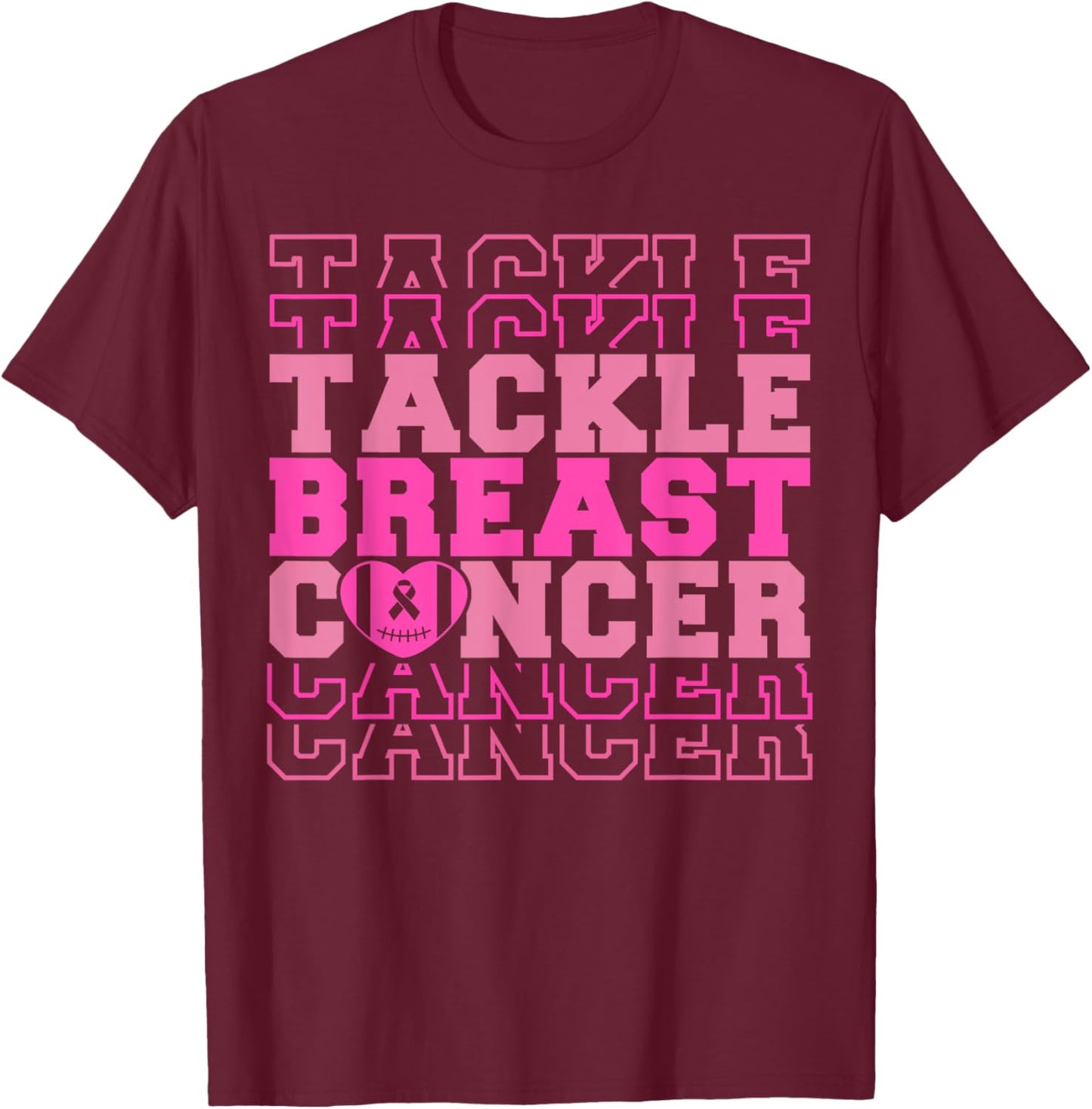 Tackle Football Breast Cancer Awareness Ribbon Boy Kids T-Shirt - T-Shirt | Maroon