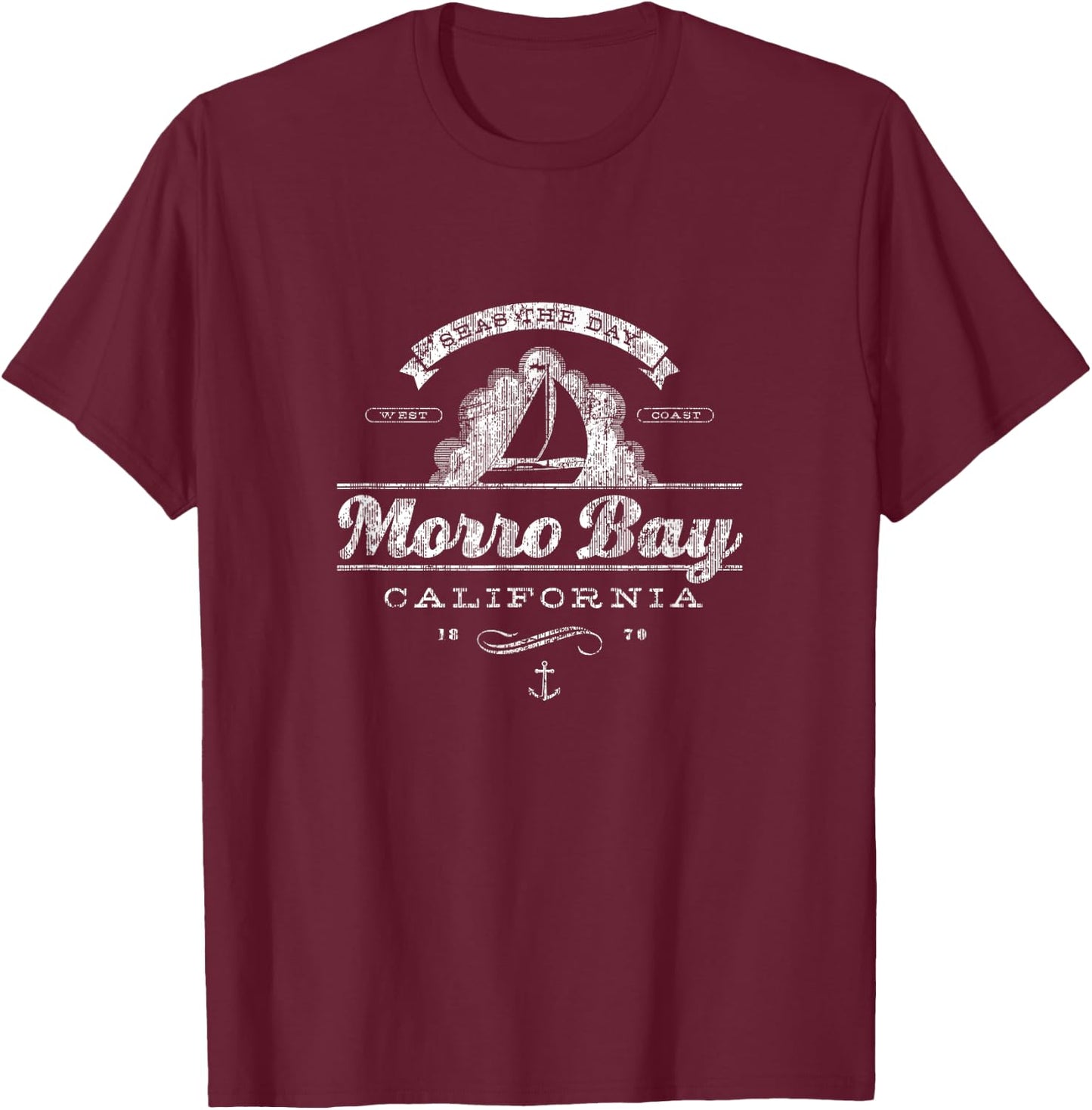 Morro Bay CA Sailboat Vintage Nautical Throwback T-Shirt - T-Shirt | Maroon