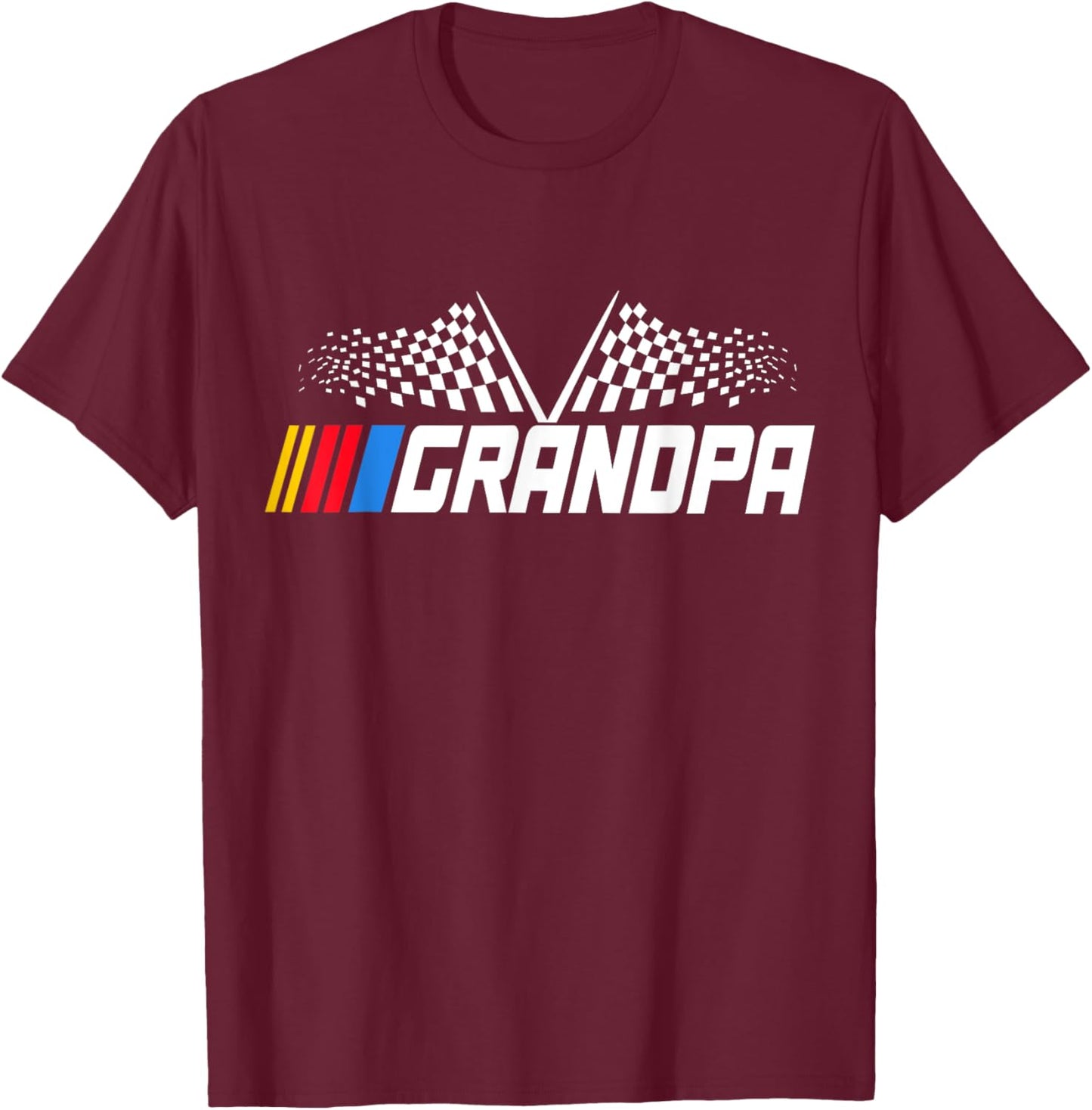 Grandpa Race Car Fan Checkered Flag funny Grandpa's Race Day T-Shirt - T-Shirt | Maroon