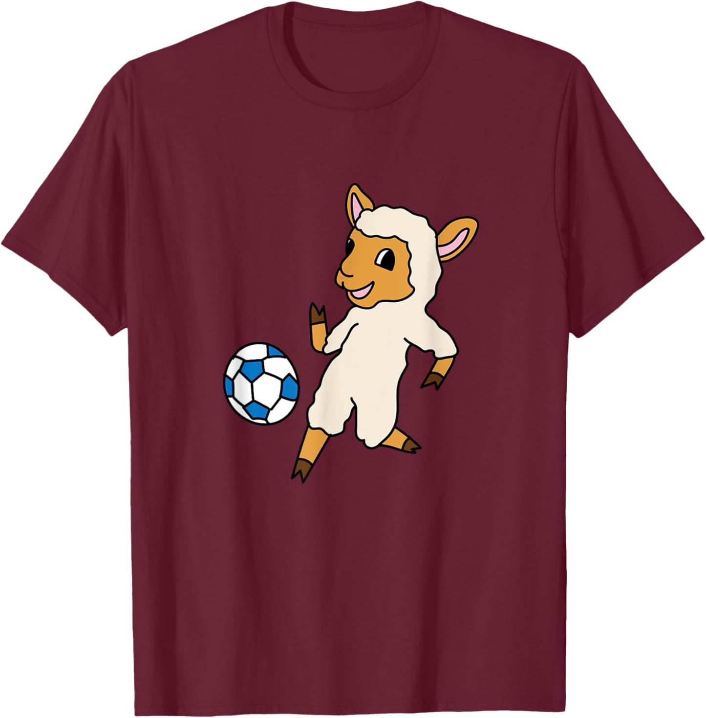 Cute Lamb Playing Soccer Ball Sports Sheeps T-Shirt - T-Shirt | Maroon
