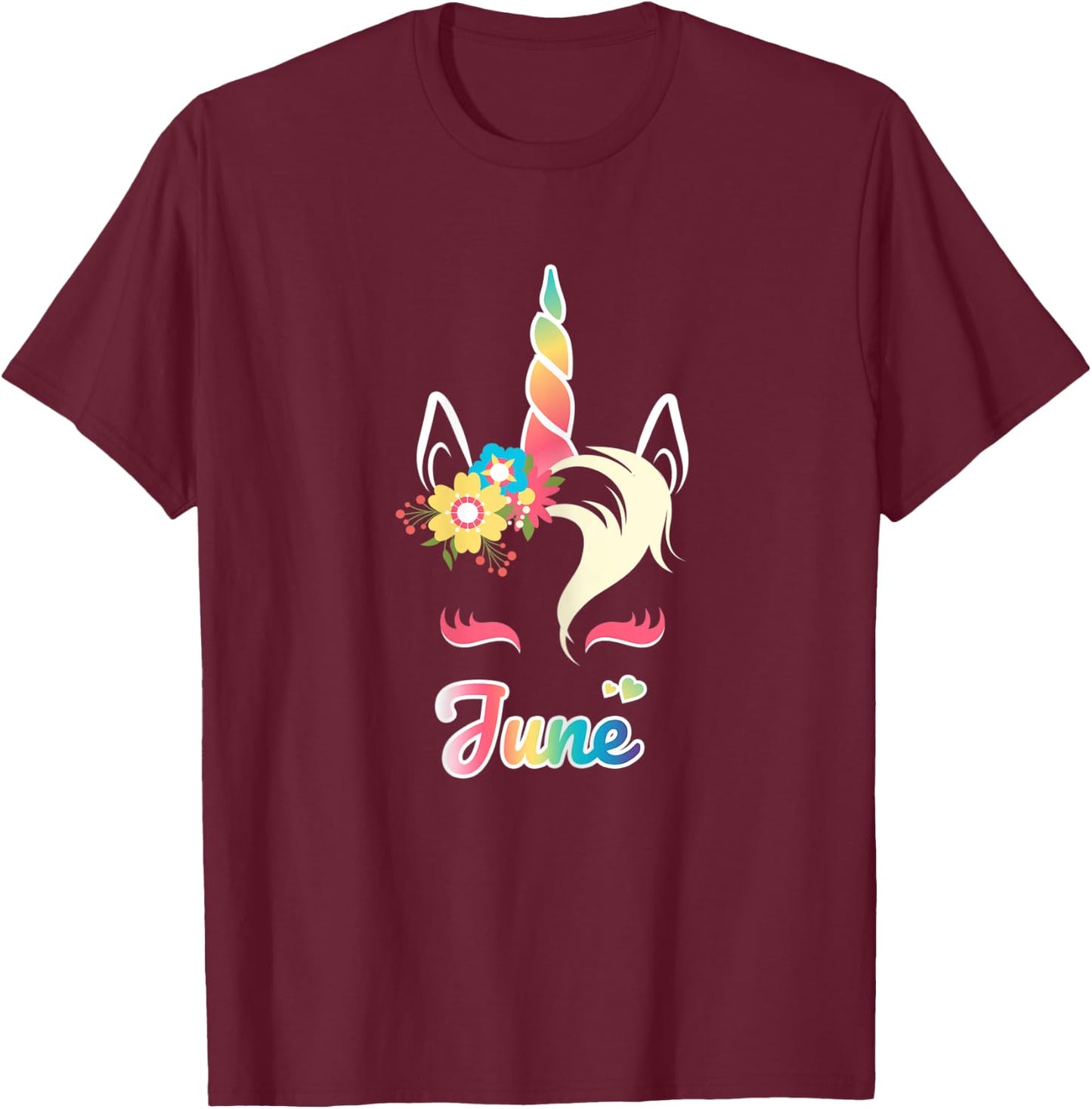 Rainbow Unicorn June apparel Custom Name Gift girls T-Shirt - T-Shirt | Maroon