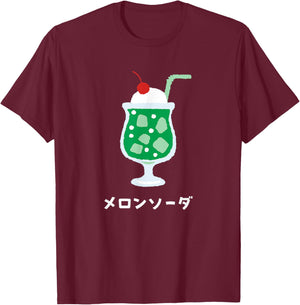 Retro Japanese Green Melon Soda Juice Drink Japan 70s 80s T-Shirt - T-Shirt | Maroon