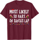 Most Likely To Fart On Santa's Lap Funny Family Christmas T-Shirt - T-Shirt | Maroon