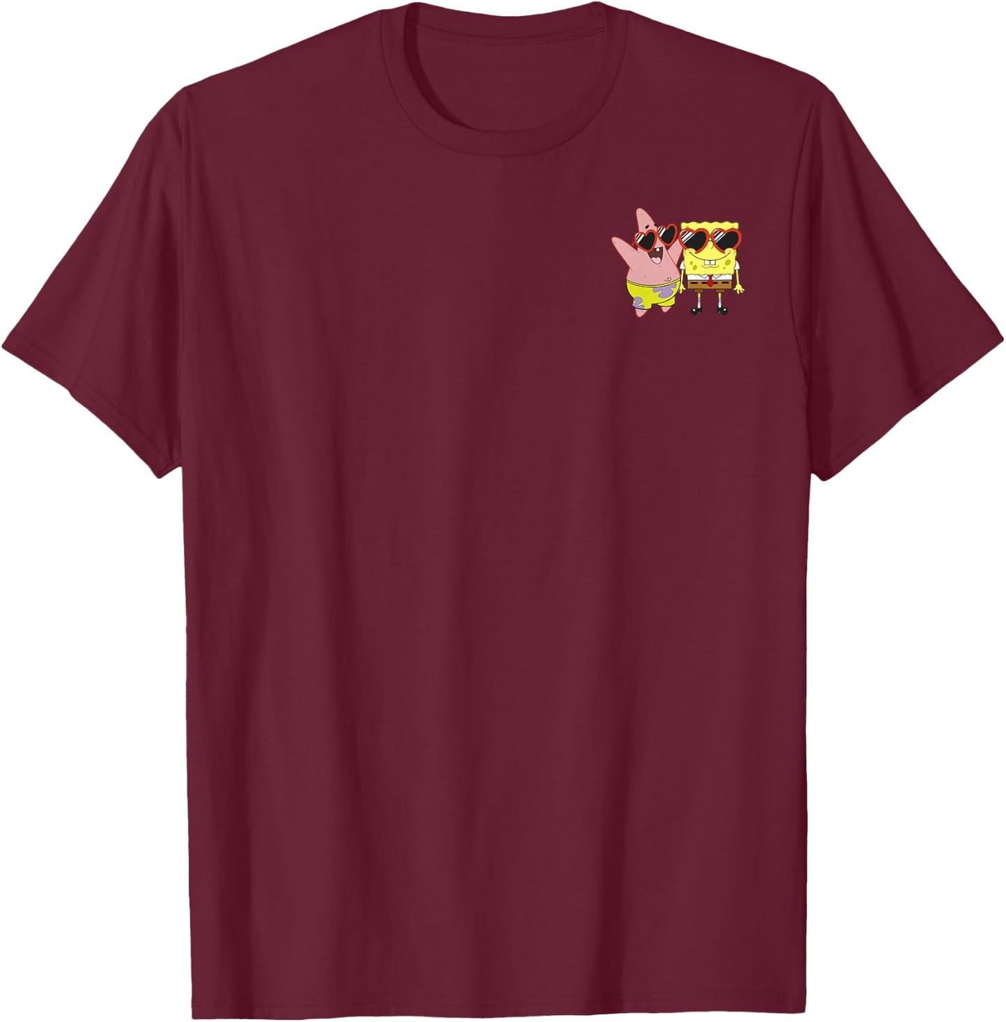 SpongeBob SquarePants Patrick Star Heart Glasses Left Chest T-Shirt - T-Shirt | Maroon