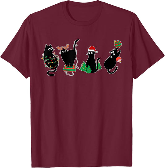 Black Cat Lover Family Xmas Christmas Pajama Matching Women Kids T-Shirt - T-Shirt | Maroon