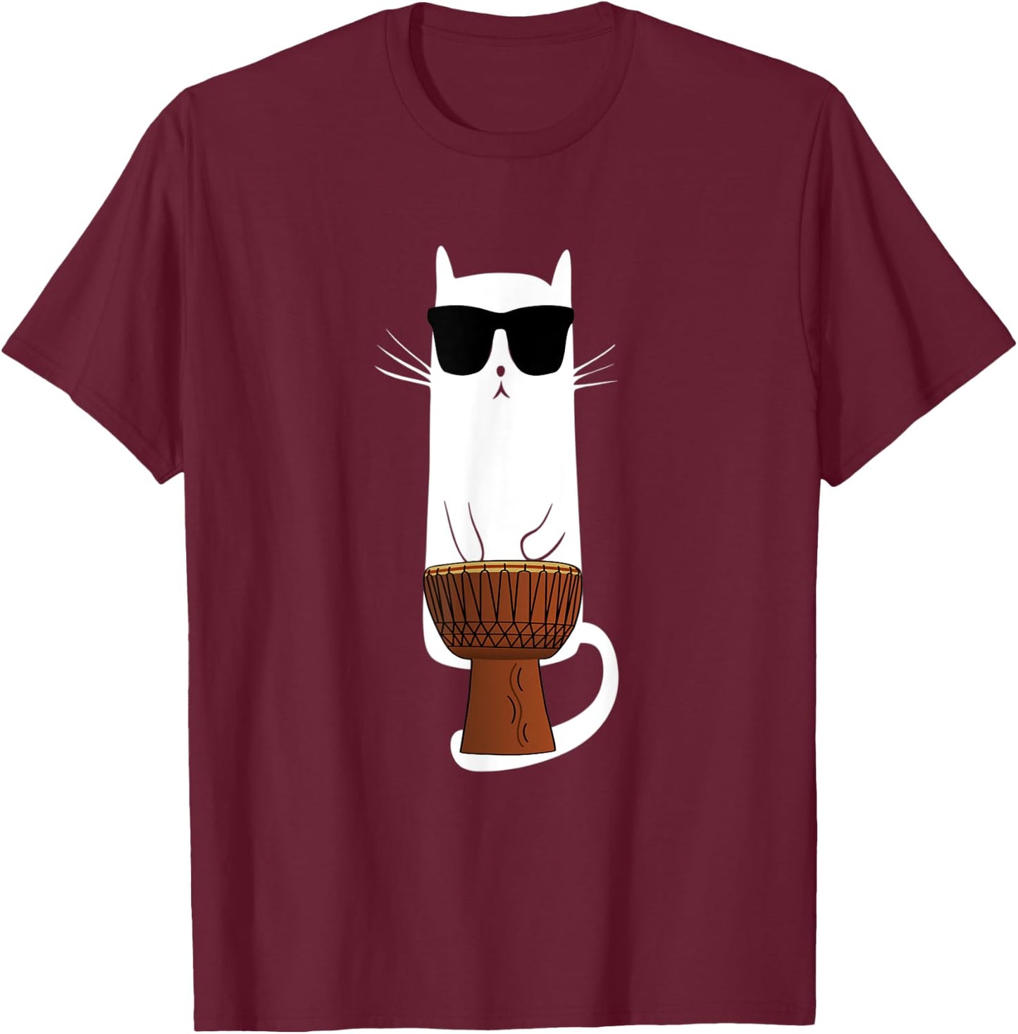 Funny Cat Wearing Sunglasses Playing Bongo's Women Kids T-Shirt - T-Shirt | Maroon