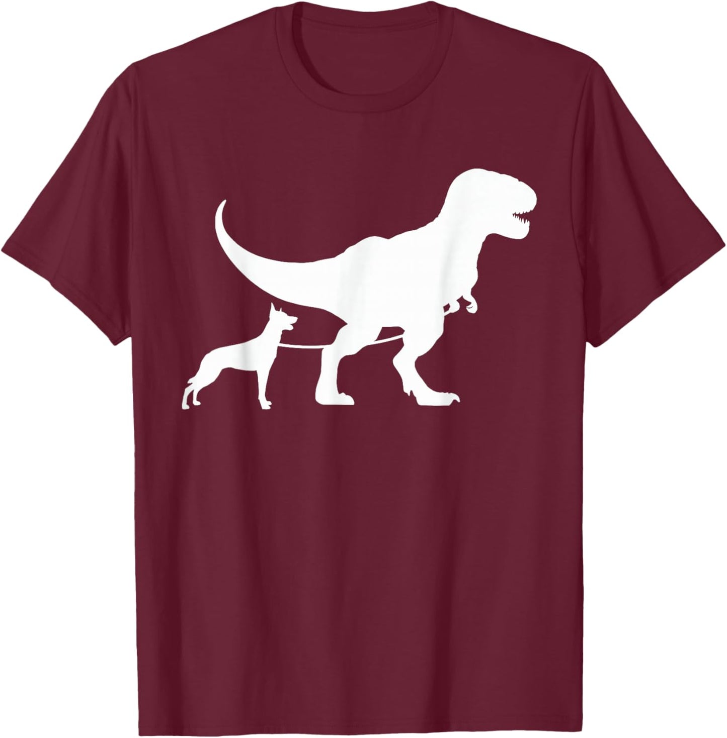 T-Rex Walking a Dog Funny Belgian Malinois Dad Dog Lovers Men Women Kids T-Shirt - T-Shirt | Maroon
