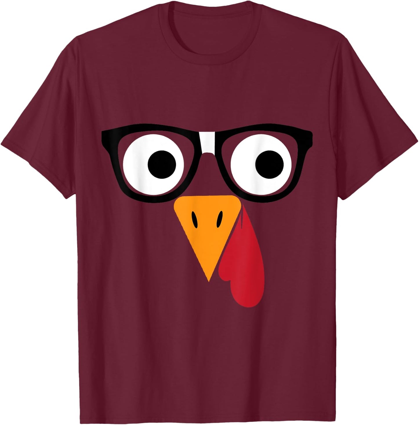 Nerdy Turkey Face with Geeky Glasses Thanksgiving Nerd Funny T-Shirt - T-Shirt | Maroon