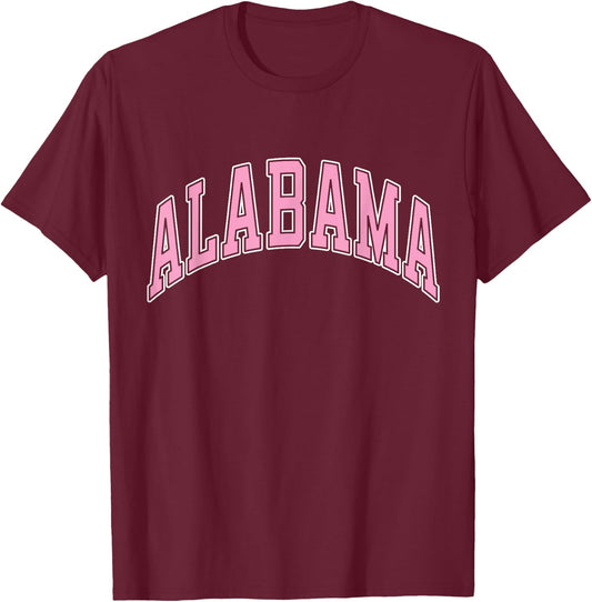 Alabama Varsity Style Pink Text T-Shirt - T-Shirt | Maroon