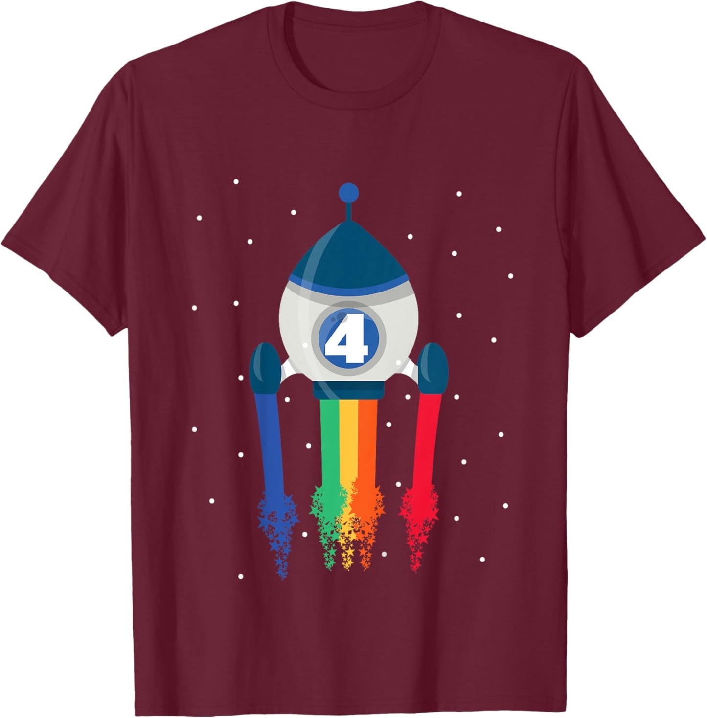 Kids I'm 4 Rainbow Space Rocket 4th Children's Son Birthday Party T-Shirt - T-Shirt | Maroon