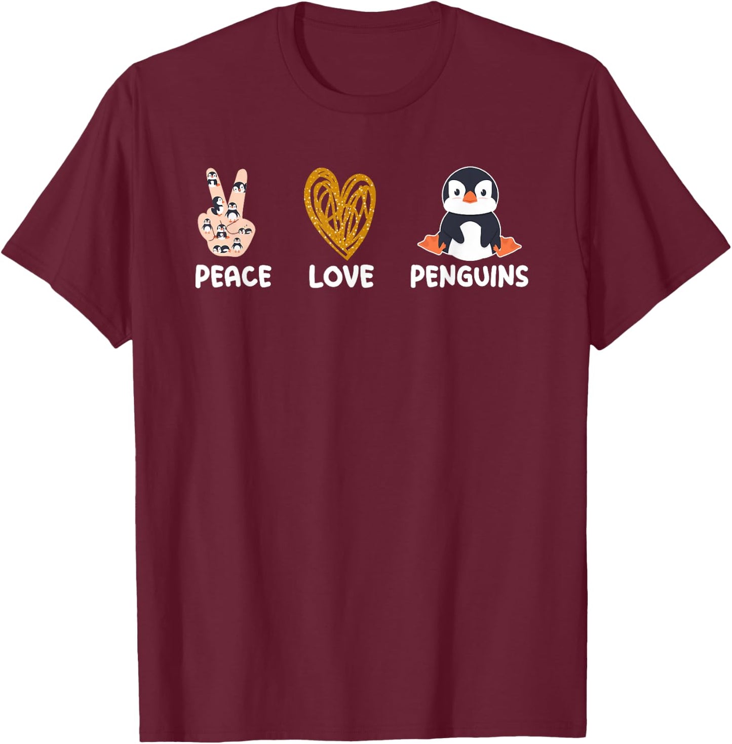 Funny Penguin Peace Love Penguins Kids T-Shirt - T-Shirt | Maroon