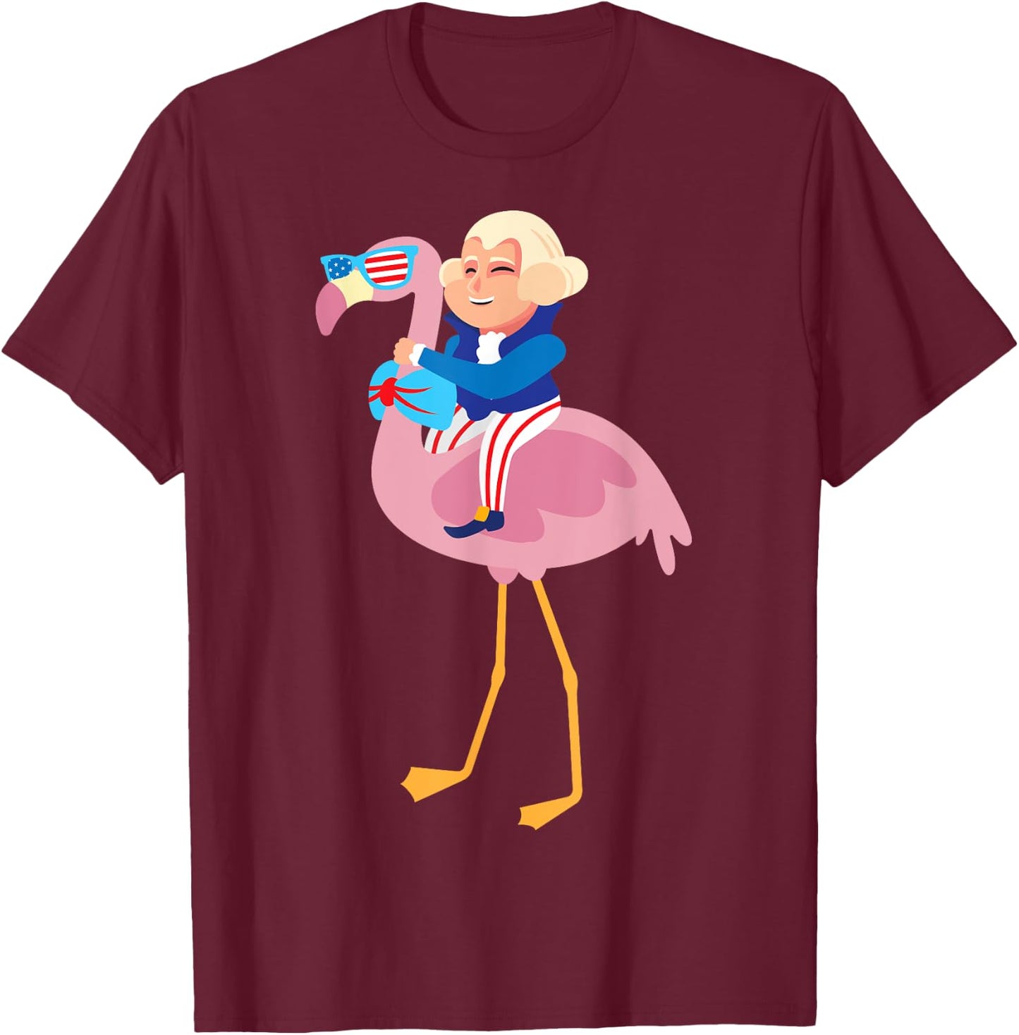George Washington Flamingo 4th Of July American Flag Gift T-Shirt - T-Shirt | Maroon