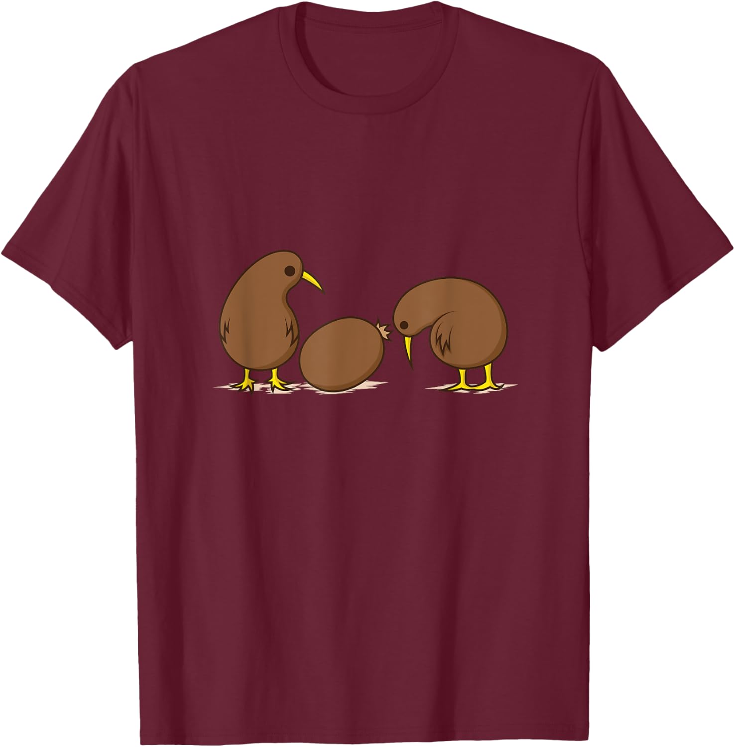 Two Kiwi Birds with one Kiwi Fruit T-Shirt - T-Shirt | Maroon