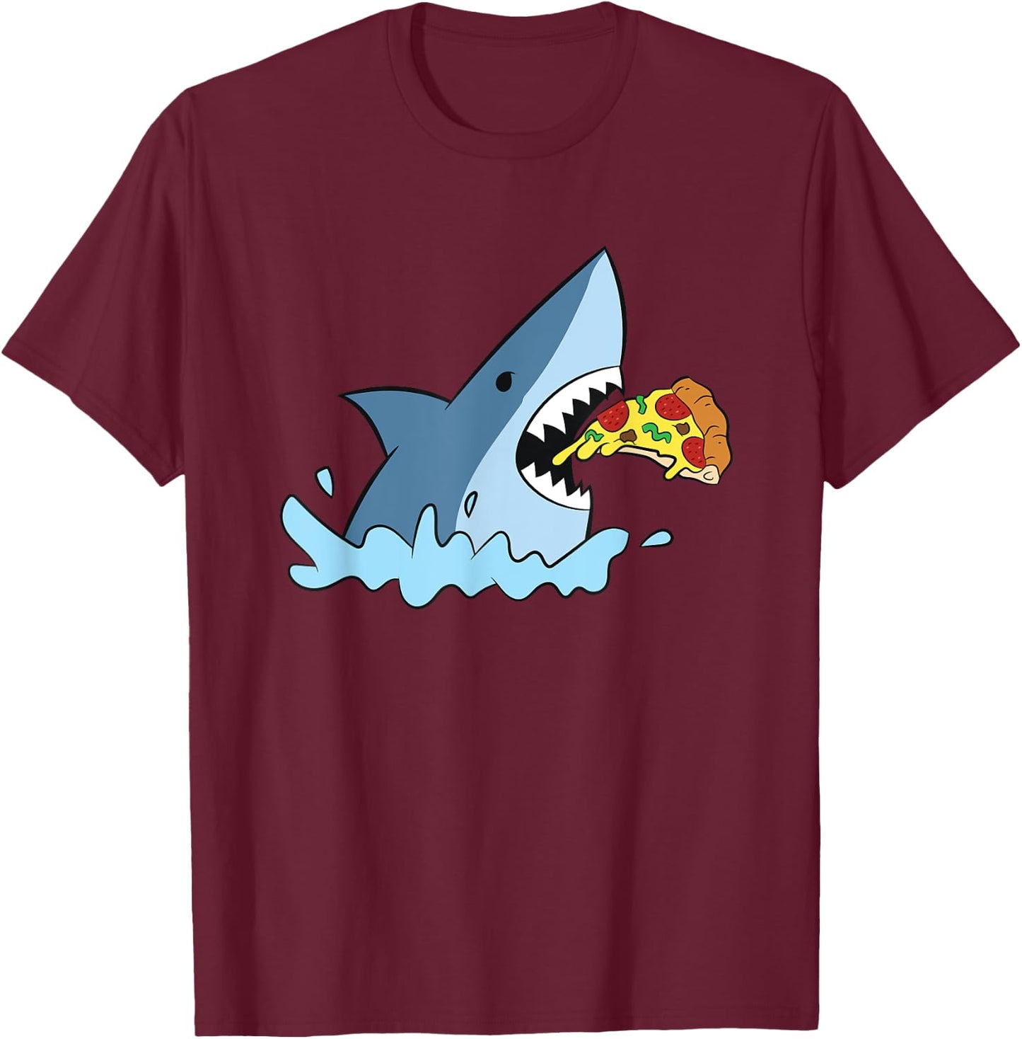 Shark Eating Pizza Kids Fast Food Pizza T-Shirt - T-Shirt | Maroon