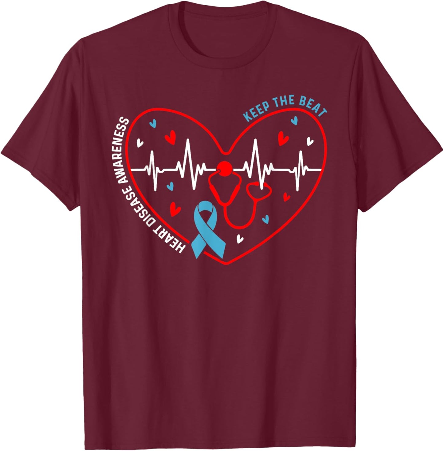 Heart Disease Awareness Heartbeat Survivor Warrior Support T-Shirt - T-Shirt | Maroon