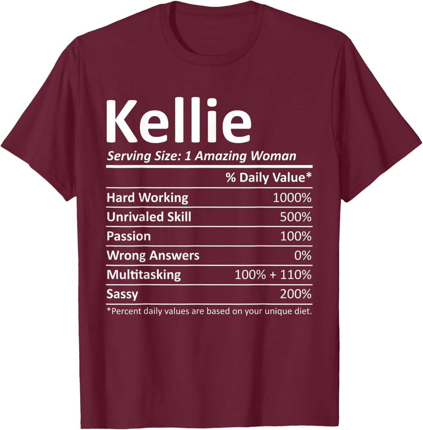 KELLIE Nutrition Personalized Name Funny Christmas Gift T-Shirt - T-Shirt | Maroon