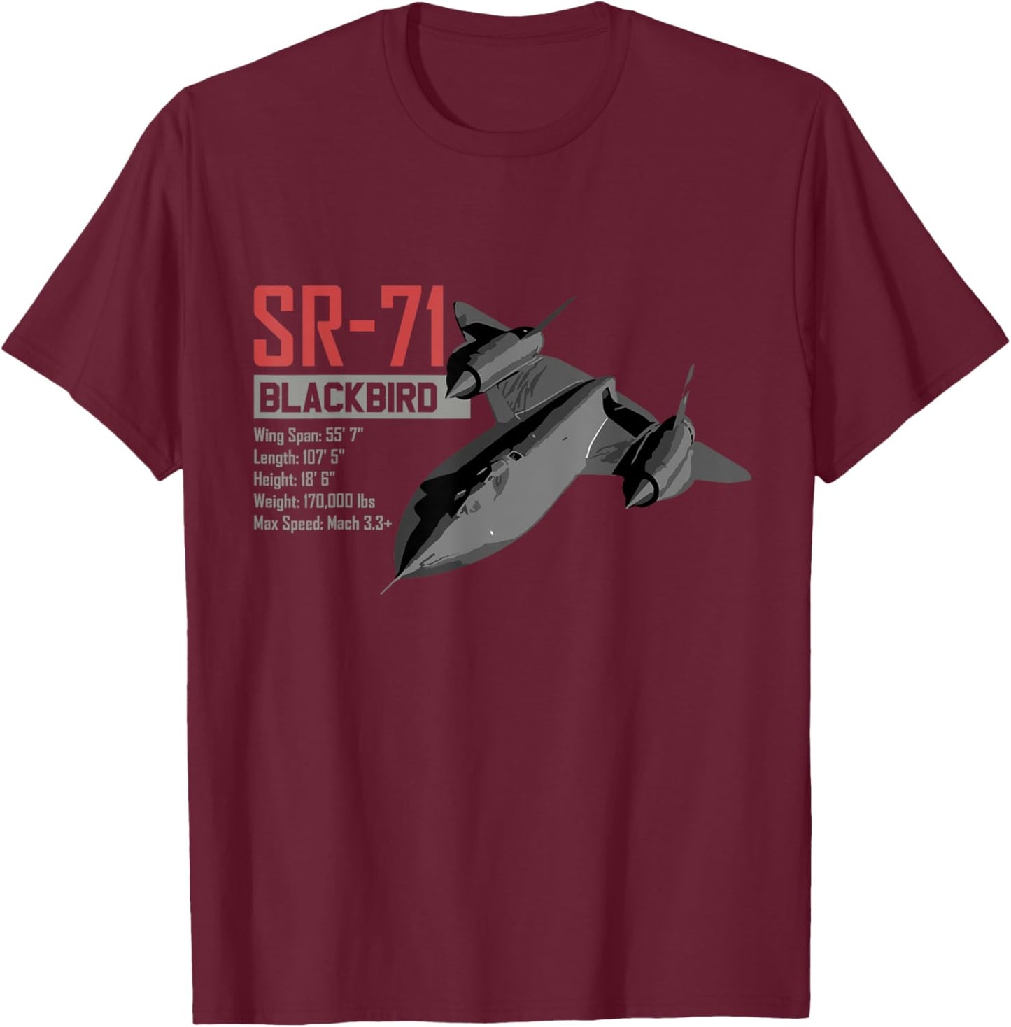 American Reconnaissance Aircraft SR71 Blackbird T-Shirt - T-Shirt | Maroon