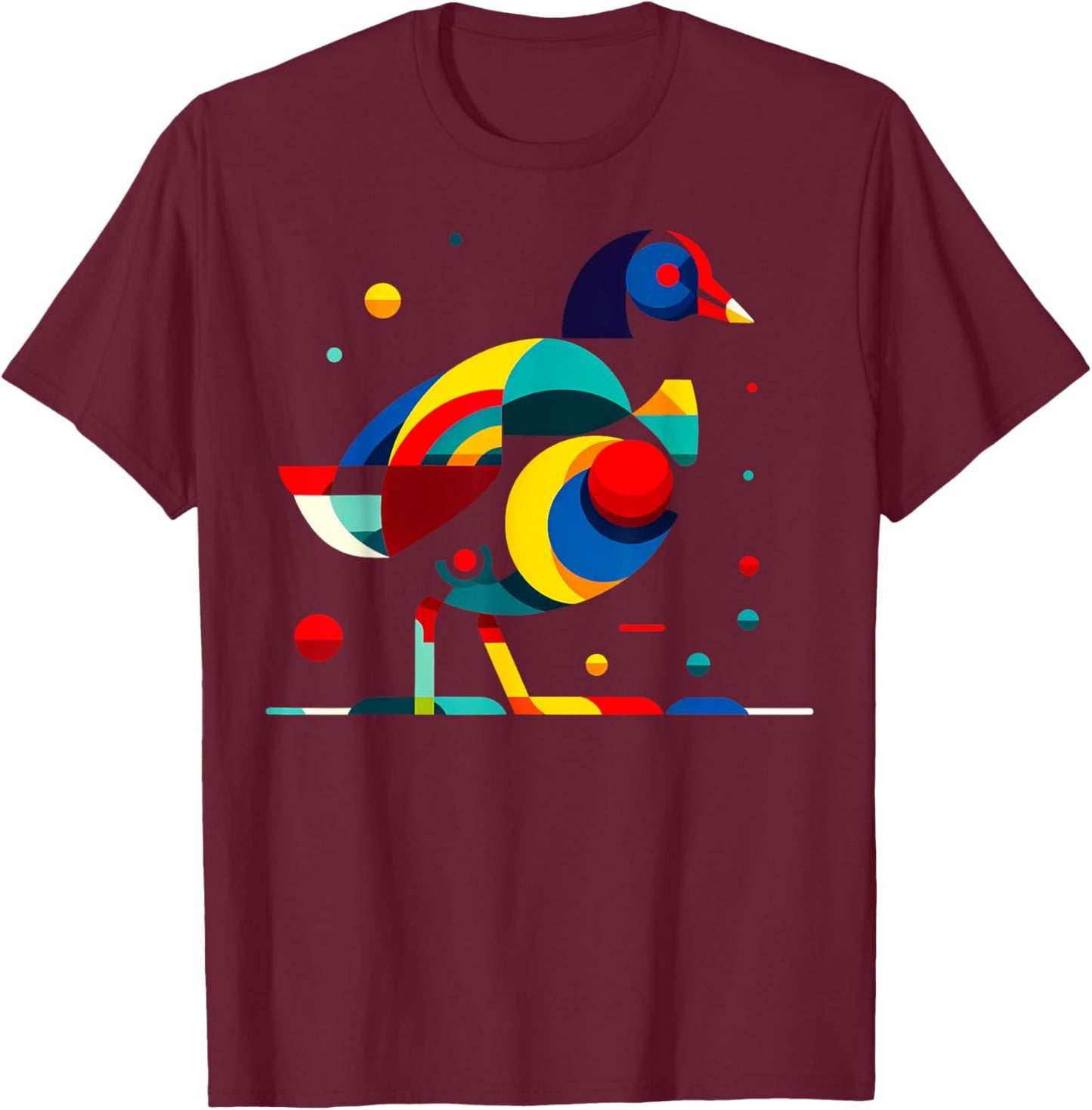 Geometric Minimalism Modern Illustration Moorhen Bird Art T-Shirt - T-Shirt | Maroon