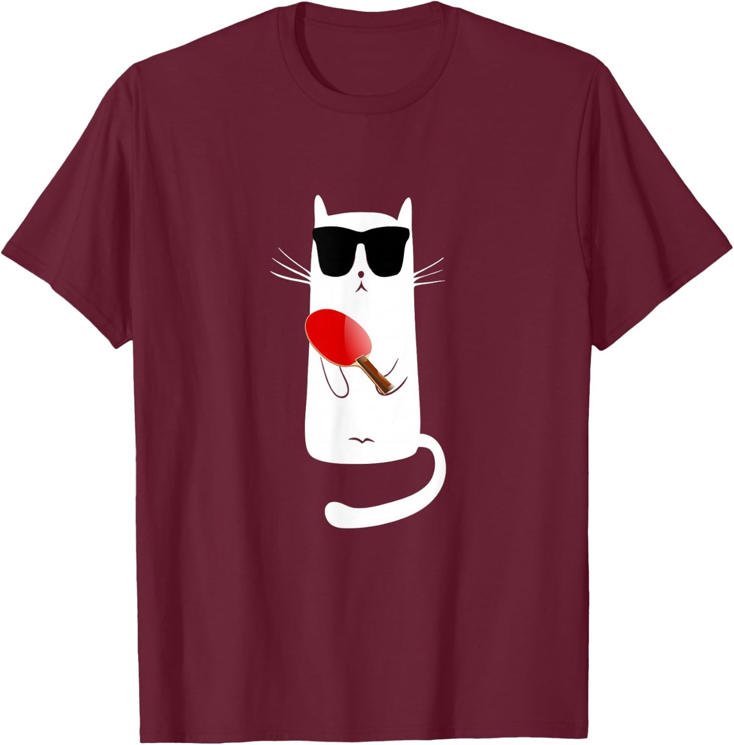 Funny Cat Wearing Sunglasses Playing Ping Pong T-Shirt - T-Shirt | Maroon