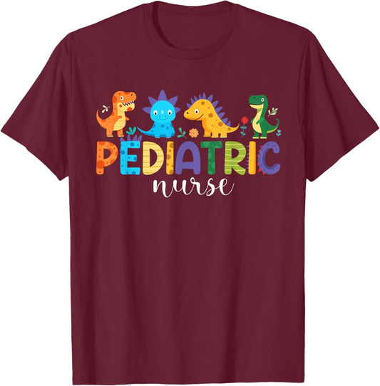 Pediatric Nurse PEDS Nursing Dinosaur Appreciation Pediatric T-Shirt - T-Shirt | Maroon