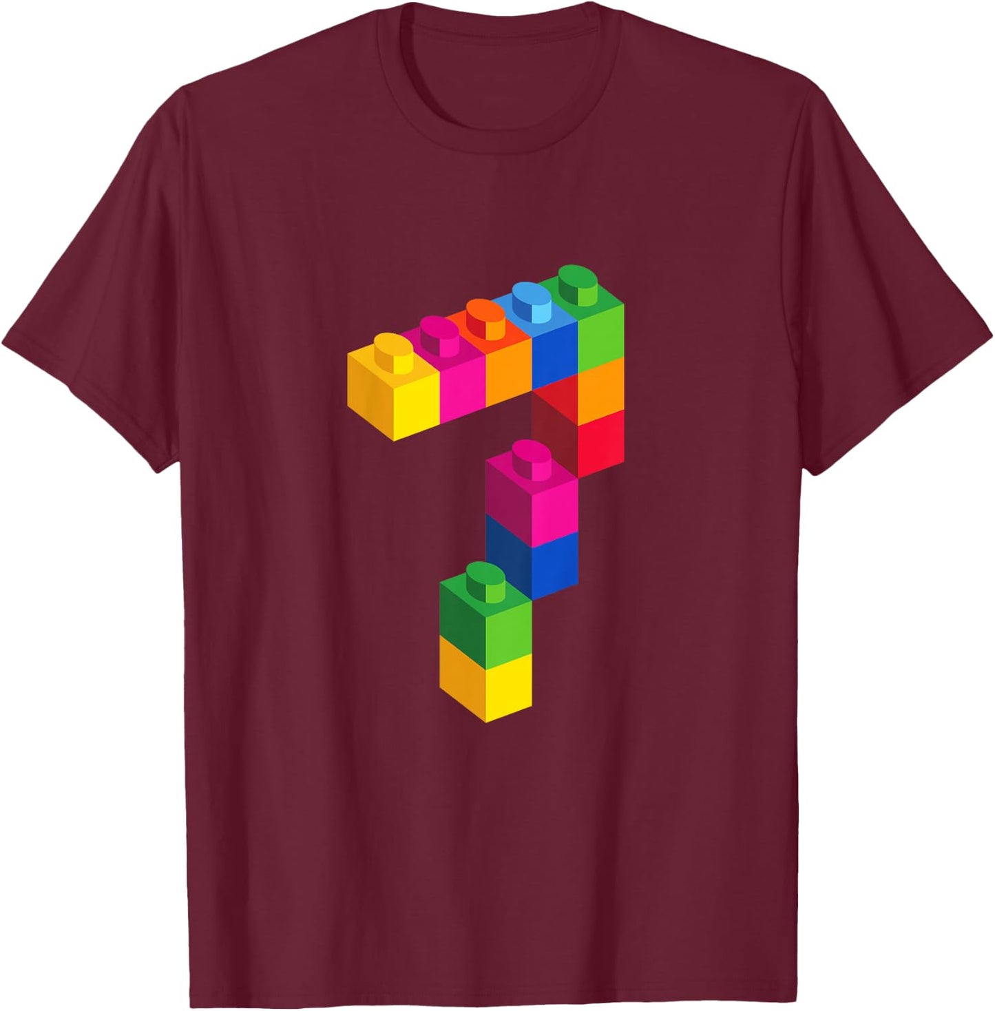 7 Year Old Building Blocks Birthday T Shirt Bricks 7th Gift T-Shirt - T-Shirt | Maroon