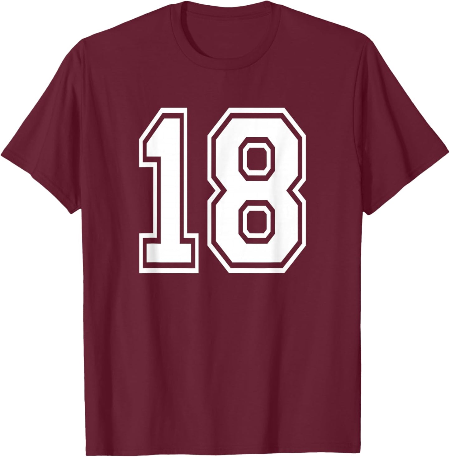 Number 18 18th Birthday Gift Player Team Numbered Jersey T-Shirt - T-Shirt | Maroon