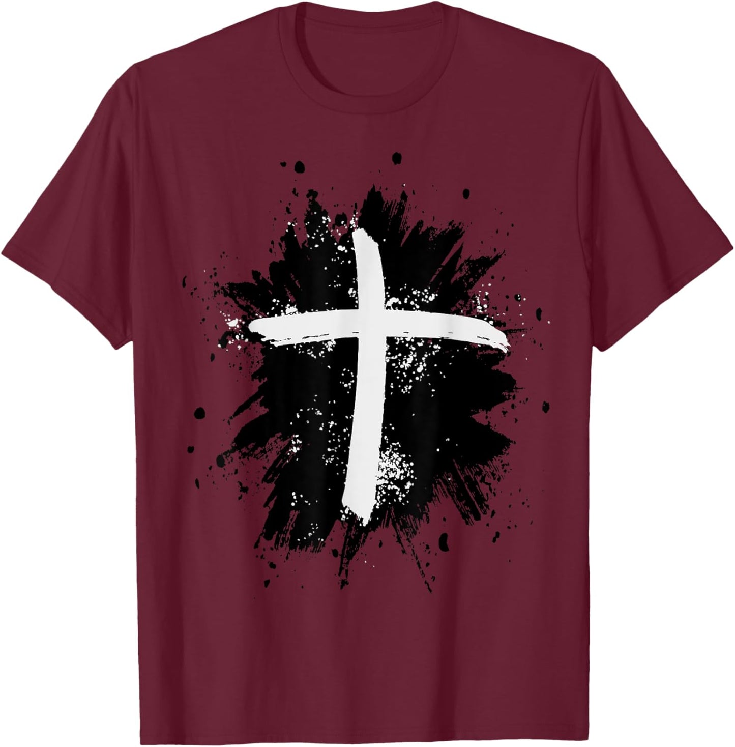 Black and White Jesus Cross Religion Sign T-Shirt - T-Shirt | Maroon
