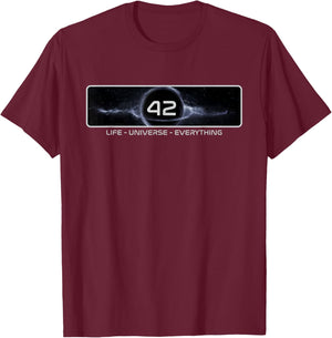The 42 Answer to Life The Universe and Everything T-Shirt - T-Shirt | Maroon