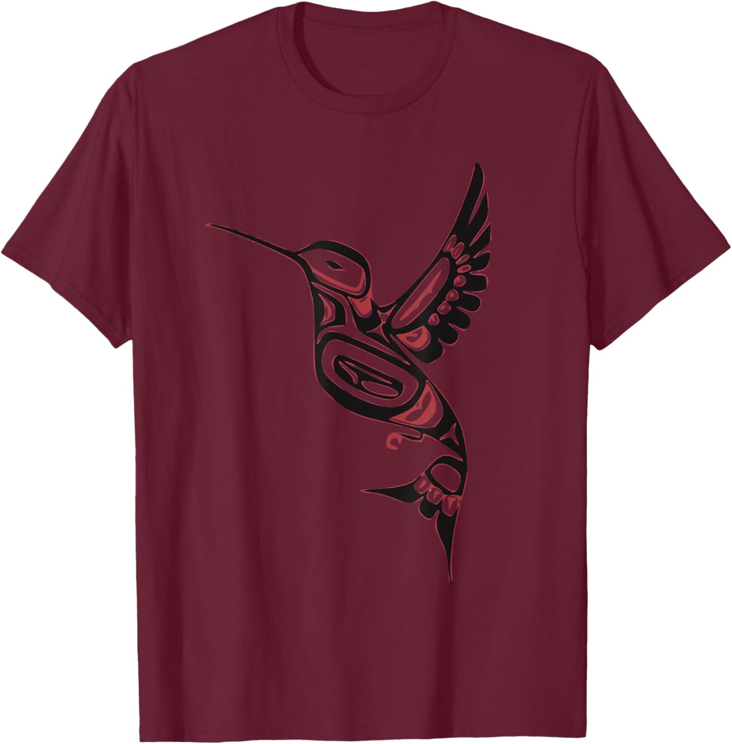 Pacific Northwest tribe art hummingbird kingfisher bird T-Shirt - T-Shirt | Maroon