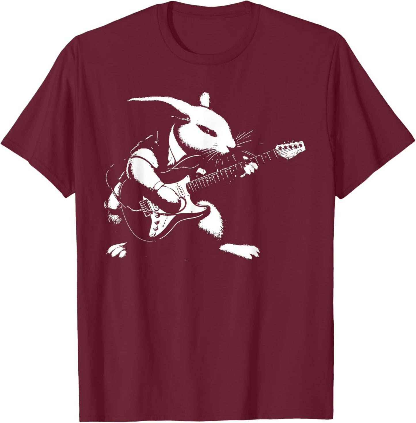 Rabbit Playing Bass Guitar Shirt Men Animal Playing Guitar T-Shirt - T-Shirt | Maroon